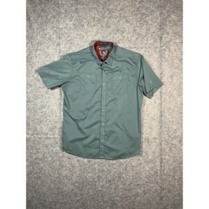 KUHL Mens Large Short Sleeve Button Down Shirt Blue Plaid Collar Outdoor Casual